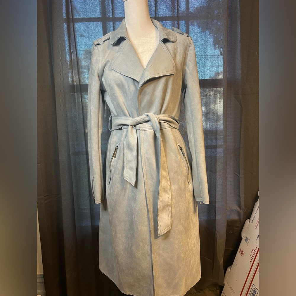 Magaschoni Sky Blue Trench Coat - Picture 2 of 9